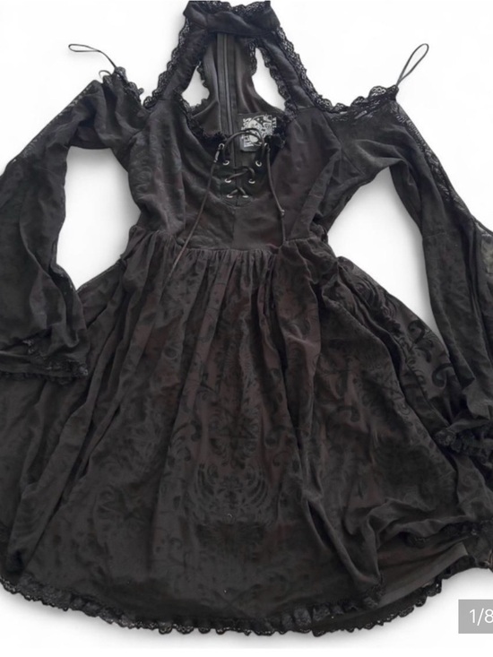 Killstar Dresses & Skirts - Killstar Black Lace-Trim Cold Shoulder Kids Dress